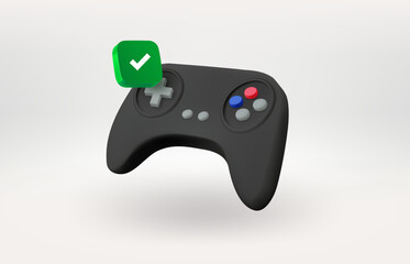 Fototapete - Gamepad icon with green check mark. 3d vector icon 