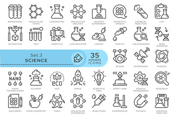 Set of conceptual icons. Vector icons in flat linear style for web sites, applications and other graphic resources. Set from the series - Science . Editable outline icon.	