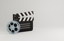 Cinema Film And Clap Board  Isolated On White Background. 3d Render Illustration
