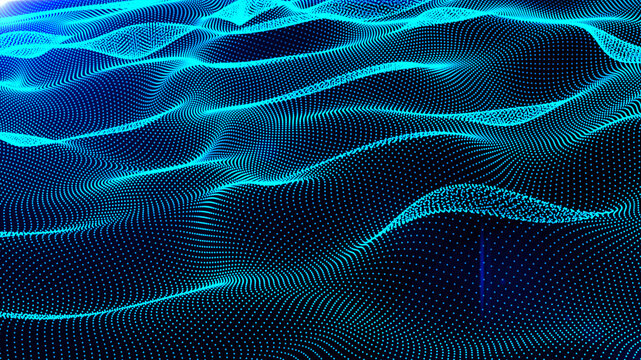 Wall Mural -  - blue space particle form, futuristic neon graphic Background, energy 3d abstract art element illustration, technology artificial intelligence, shape theme wallpaper