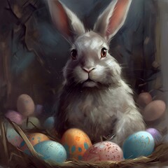 Wall Mural - easter bunny and eggs