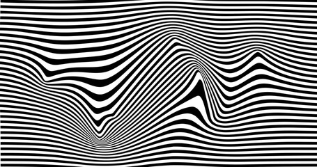 Wall Mural - Optical Art with Twist Striped. Background Abstract Line Black and White Color. Swirl Hypnotic Pattern. Vector illustration.