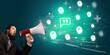 © ra2 studio - Young person with megaphone and social networking icon
