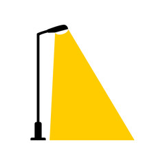 Electric streetlight lamp pole illumination at night on white background flat icon vector design.
