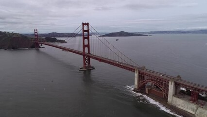 Sticker - Golden Gate Bridge in San Francisco. Cloudy Day. Sightseeing Object, The Most Famous Bridge in California or USA