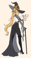 Wall Mural - Anime manga full body witch holding cane