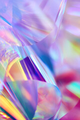 Aufkleber - Close-up of ethereal bright neon pink, magenta, orange, blue, purple holographic metallic foil background. Abstract modern curved blurred surreal futuristic disco, rave, techno, festive backdrop