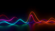 abstract background of colorful neon wavy lines glowing in the black background