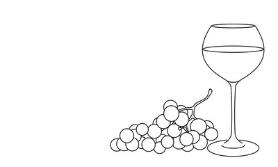 Wall Mural - Wine glass and grapes. Still life. Sketch. Line draw. Decor.