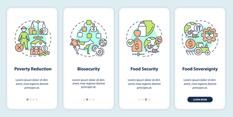Wall Mural - Agriculture policy concerns onboarding mobile app screen. Walkthrough 4 steps editable graphic instructions with linear concepts. UI, UX, GUI template. Myriad Pro-Bold, Regular fonts used