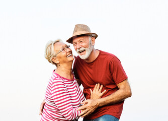 Wall Mural - woman man outdoor senior couple happy lifestyle retirement together smiling love old nature mature