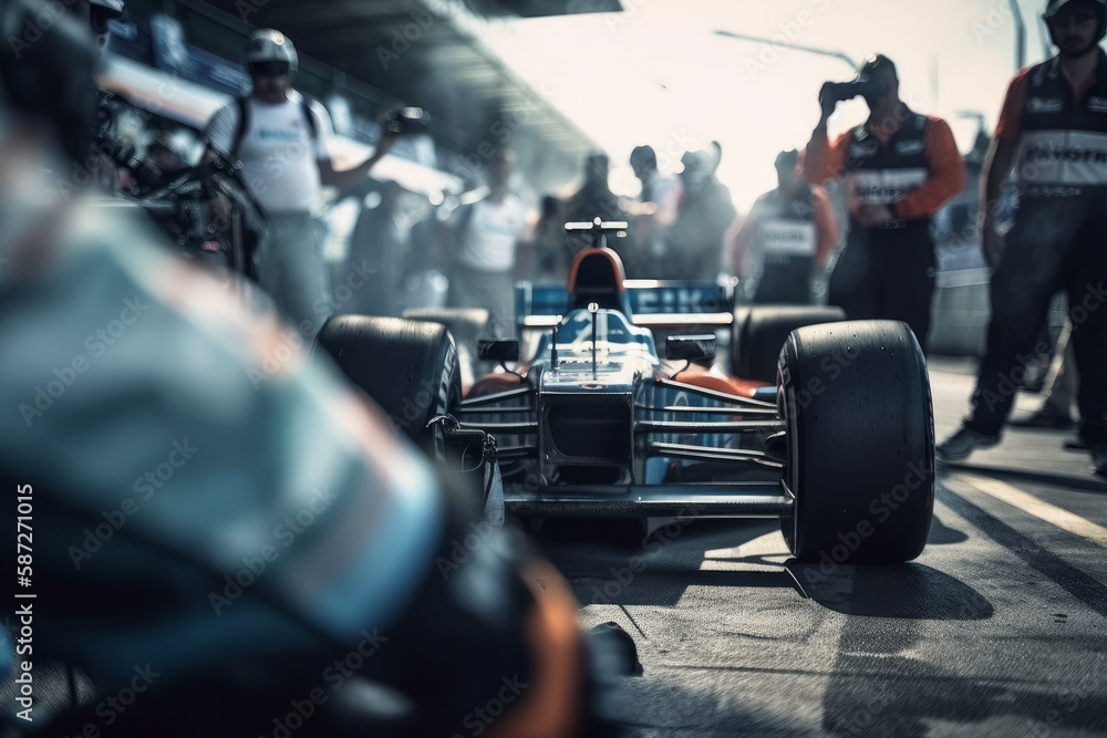Formula One Racing Scene Dynamic scene of formula one racing car at pit stop symbolizing high ...