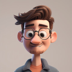 Wall Mural - Portrait of a casual caucasian man in a 3d cartoon style. Generative ai