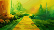 Abstract Futuristic Brick Yellow Road By AI.
