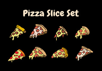 Sticker - Hand drawing of pizza slice set design