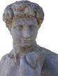 Image of ancient classical style weathered sculpture of man's bust on transparent background