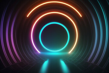 Wall Mural - Glowing neon ring light in tunnel Generative AI