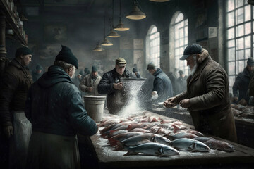 photo of fish market. Generative ai.