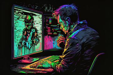 It specialist or hacker checking at computer Illustration AI Generated
