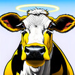 Holy Cow - Yellow cow with nimbus. Generative AI