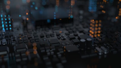 Wall Mural - chips and electronic components on a printed circuit board