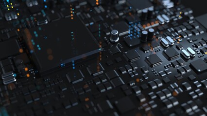 Wall Mural - chips and electronic components on a printed circuit board