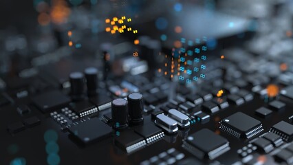 Wall Mural - chips and electronic components on a printed circuit board