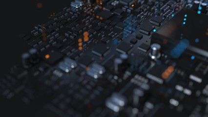 Wall Mural - electronic components on a printed circuit board in large quantities