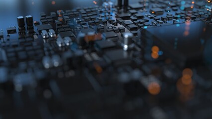 Wall Mural - electronic components on a printed circuit board in large quantities