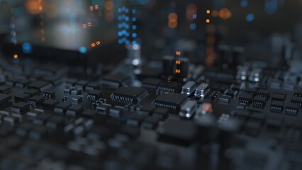 Wall Mural - the variety of different types of chips and electronic components on the printed circuit board