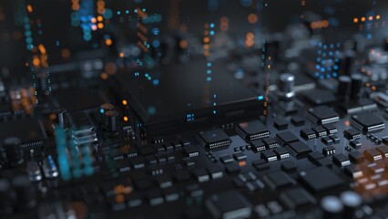 Wall Mural - the variety of different types of chips and electronic components on the printed circuit board