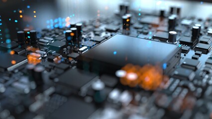 Wall Mural - the variety of different types of chips and electronic components on the printed circuit board