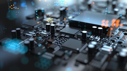 Wall Mural - the variety of different types of chips and electronic components on the printed circuit board