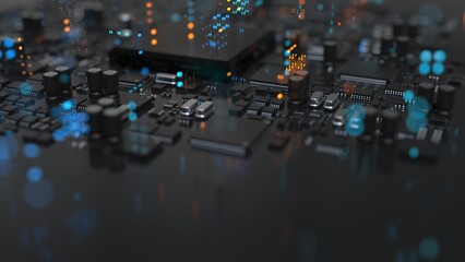 Wall Mural - the variety of different types of chips and electronic components on the printed circuit board