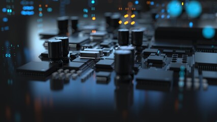 Wall Mural - the variety of different types of chips and electronic components on the printed circuit board