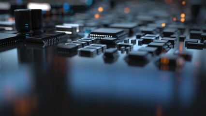 Wall Mural - the variety of different types of chips and electronic components on the printed circuit board