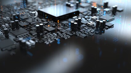 Wall Mural - the variety of different types of chips and electronic components on the printed circuit board