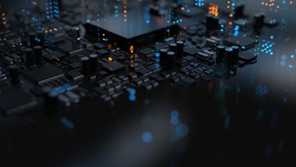Wall Mural - chips and electronic components on a printed circuit board