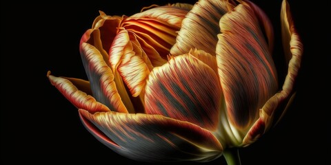 Sticker - Amazing tulip blossom on a dark background. Generative AI