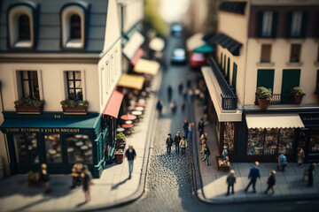 Wall Mural - Vue panoramique d'une rue commerçante avec effet tiltshift Generative AI