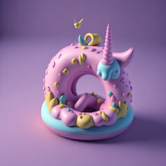 Wall Mural - pink and blue donat 3d render generative Ai