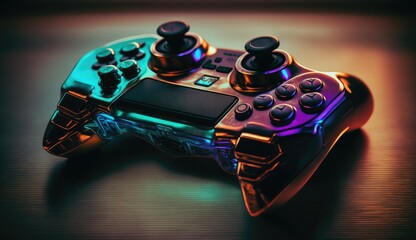 Cyberpunk gaming controller joystick, gamepad illustration