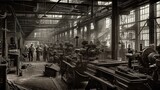 Fototapeta Perspektywa 3d - Iron forges and steam engines: the industrial revolution's factory workers, generative ai
