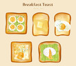 © CheddarMilk - set of breakfast avocado toast and egg butter toast vector illustration