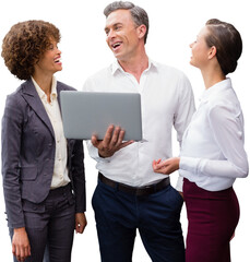 Poster - Business people laughing while discussing over laptop