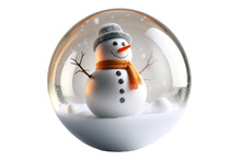 Snowman In Snow Globe On Transparent Background, Ai Generated
