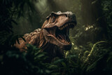 A T-Rex dinosaur in the jungle. AI generated.