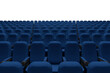 Empty blue theater auditorium chairs