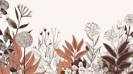 Wall Mural - illustration of botanical plant leaves and flowers wallpaper great for post cards generative ai