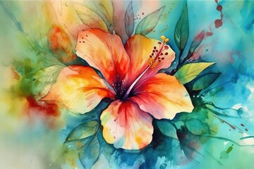 Wall Mural - colorful flower on a vibrant blue and green background. Generative AI